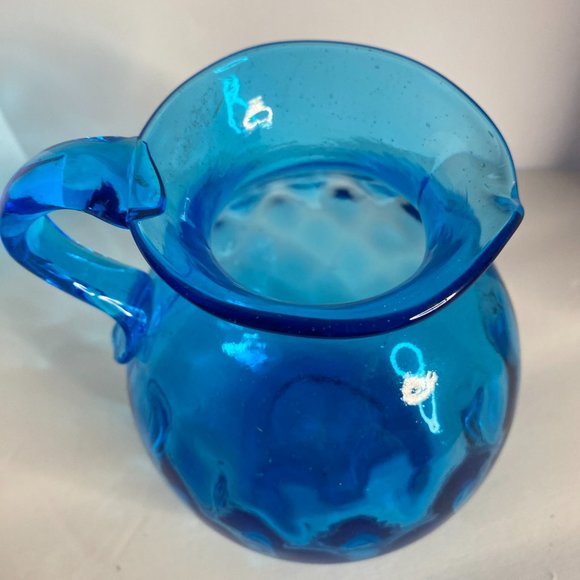 Vintage Blue Art Glass Pitcher With Coin Dot Design - Picture 7 of 7